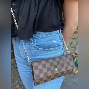 Louis Vuitton International Sarah Wallet with added gold hooks and chain